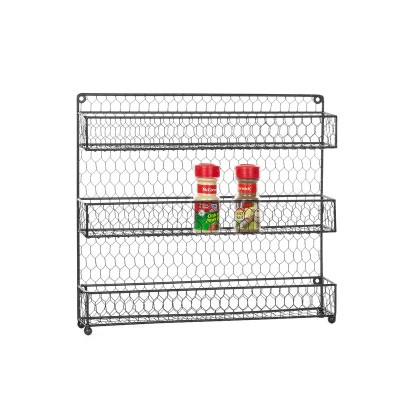 Metal Mesh Kitchen Storage Tool 3-Tier Wall Mounted Spice Rack