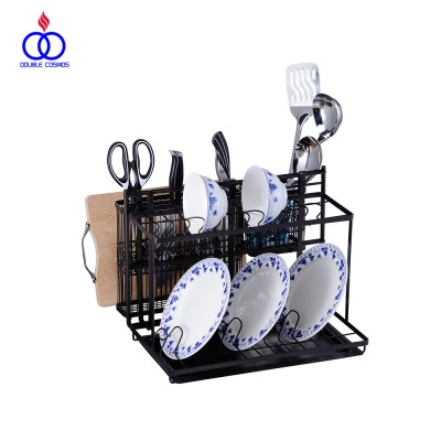 Metal Iron Corner Kitchen Table Storage 2 Tier Dish Rack With Tray